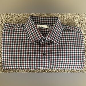 Men's Nordstrom Rack Checkered Button Down Burgundy, Black Shirt, size 16 34/35